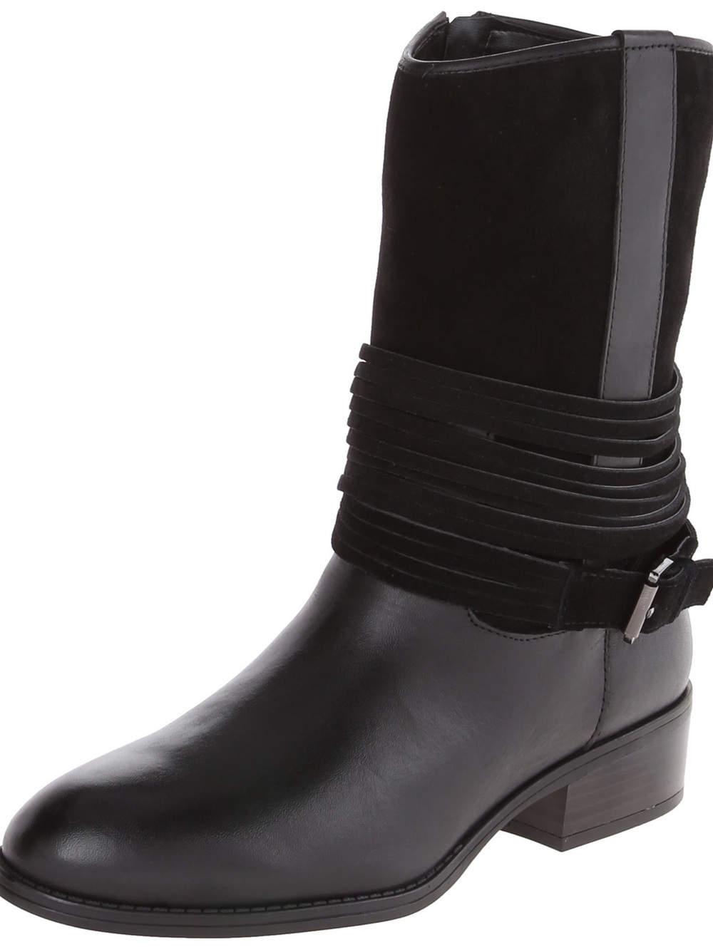 Lauren Ralph Lauren Black Leather & Suede Mid-Calf Wrap-Detail Boot size 7 !